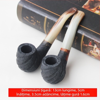 Pipă din lemn și corn, design drept; fără prelucrare; fără personalizare; neimportată