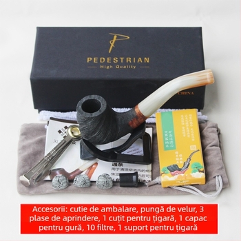 Pipă din lemn și corn, design drept; fără prelucrare; fără personalizare; neimportată