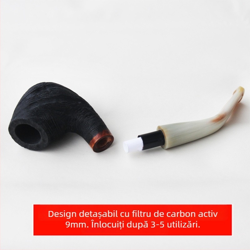 Pipă din lemn și corn, design drept; fără prelucrare; fără personalizare; neimportată