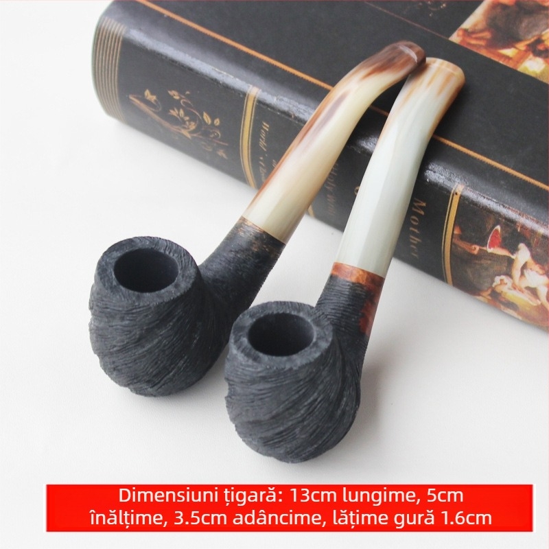 Pipă din lemn și corn, design drept; fără prelucrare; fără personalizare; neimportată