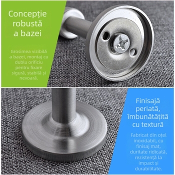 Stopper de ușă din oțel inoxidabil, model 913, montat pe perete, finisaj cu textură de sârmă