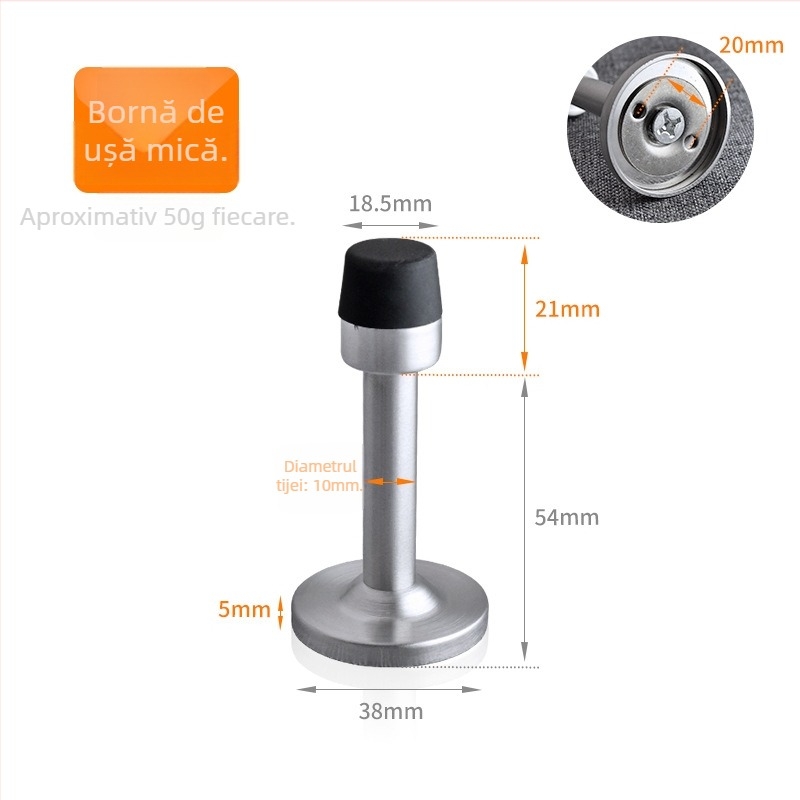 Stopper de ușă din oțel inoxidabil, model 913, montat pe perete, finisaj cu textură de sârmă