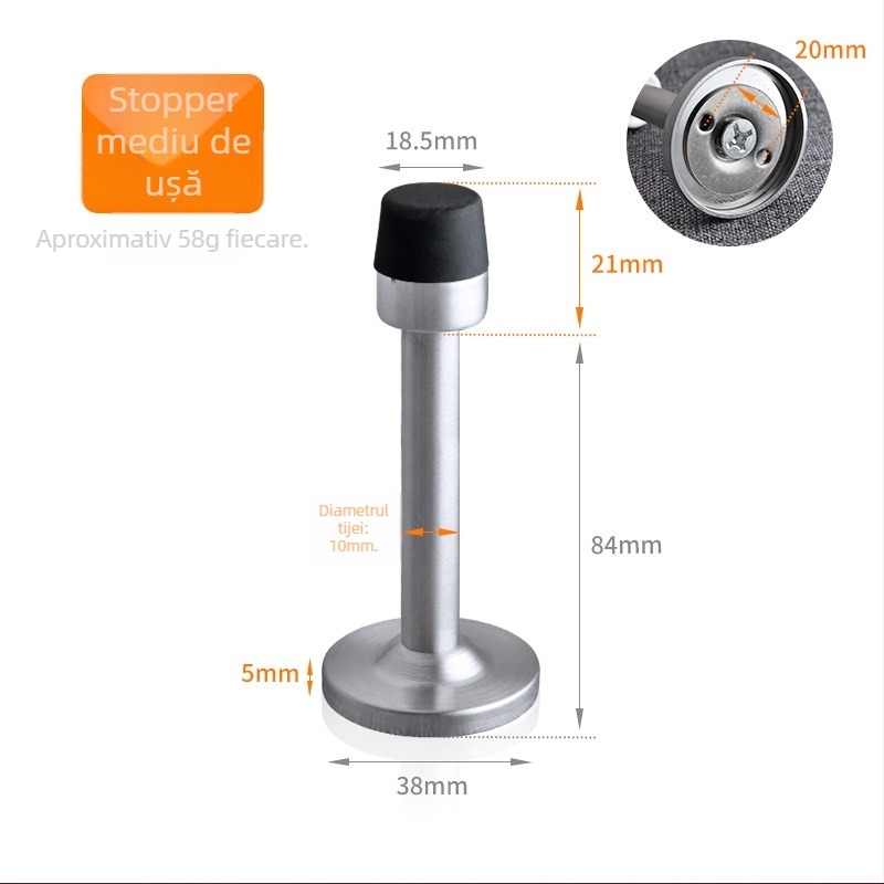 Stopper de ușă din oțel inoxidabil, model 913, montat pe perete, finisaj cu textură de sârmă