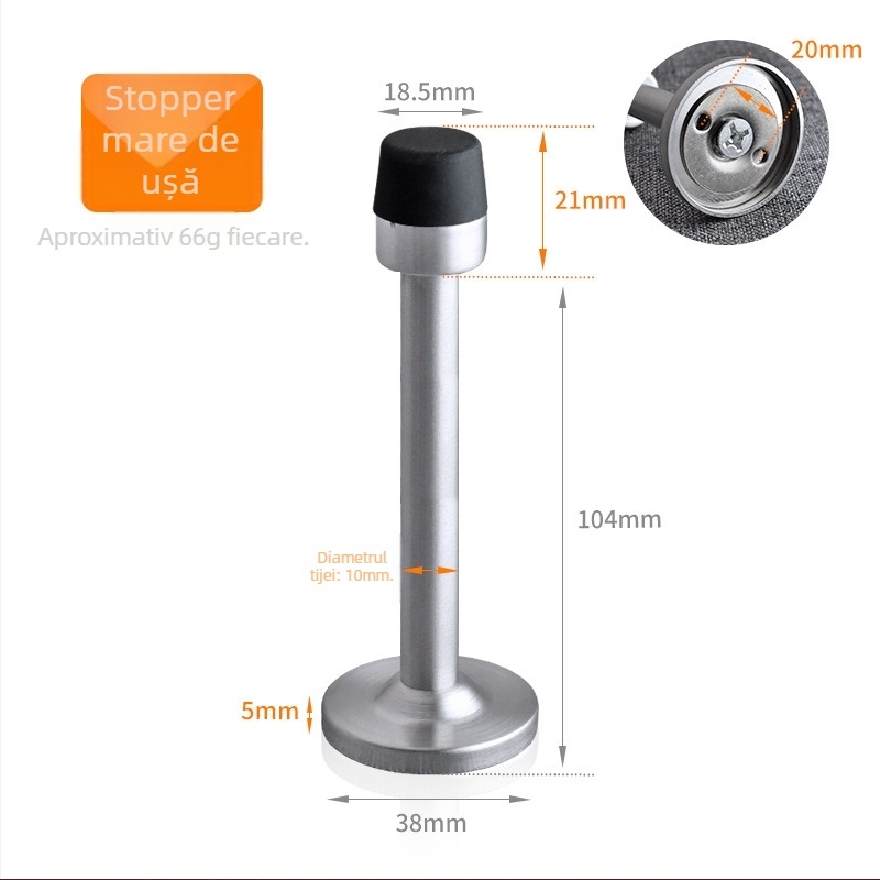 Stopper de ușă din oțel inoxidabil, model 913, montat pe perete, finisaj cu textură de sârmă