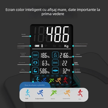 Cântar inteligent Bluetooth pentru masă corporală de grăsime, afișaj VA, senzor de înaltă precizie, compatibil Android și iOS