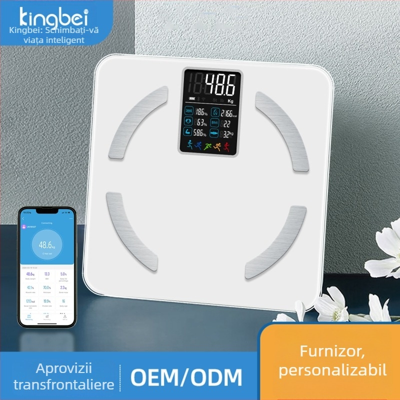 Cântar inteligent Bluetooth pentru masă corporală de grăsime, afișaj VA, senzor de înaltă precizie, compatibil Android și iOS