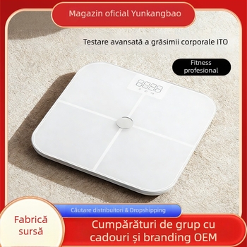 Cântar inteligent pentru masurarea grăsimii corporale cu film conductor avansat ITO; măsoară grăsimea corporală și apa, senzor tip G, Bluetooth până la 10 m, interval de măsurare 0,2–150 kg, afișaj LED, compatibil Android și iOS