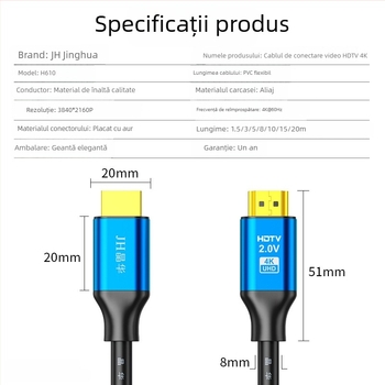 Cablu HDMI pentru TV și PC, compatibil 2K/4K, conductor CCS, conectori nichelate, model H610