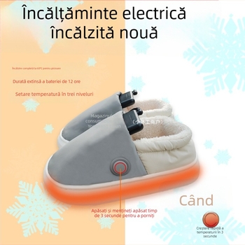 Papuci încălziți cu USB din piele naturală, încălțăminte de casă pentru bărbați cu tălpi încălzite