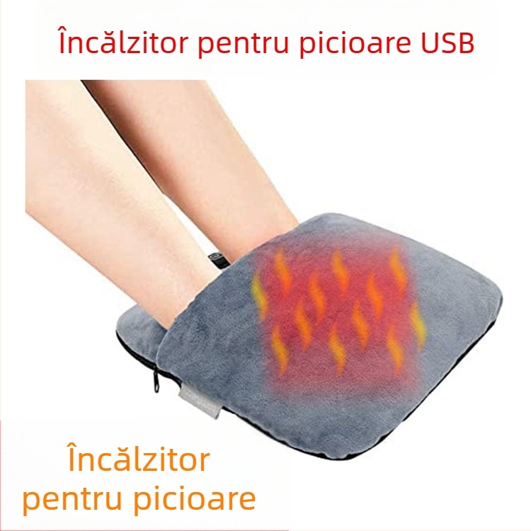 Papuci de casă USB cu încălzire multipunct pentru picioare — unisex, velur la exterior, talpă din plastic