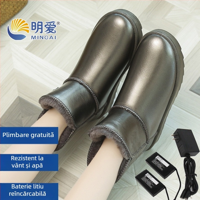 Pantofi încălziți reîncărcabili cu elemente de încălzire din fibră de carbon, alimentare USB, baterie Li-ion 3000 mAh, 6-7 ore căldură