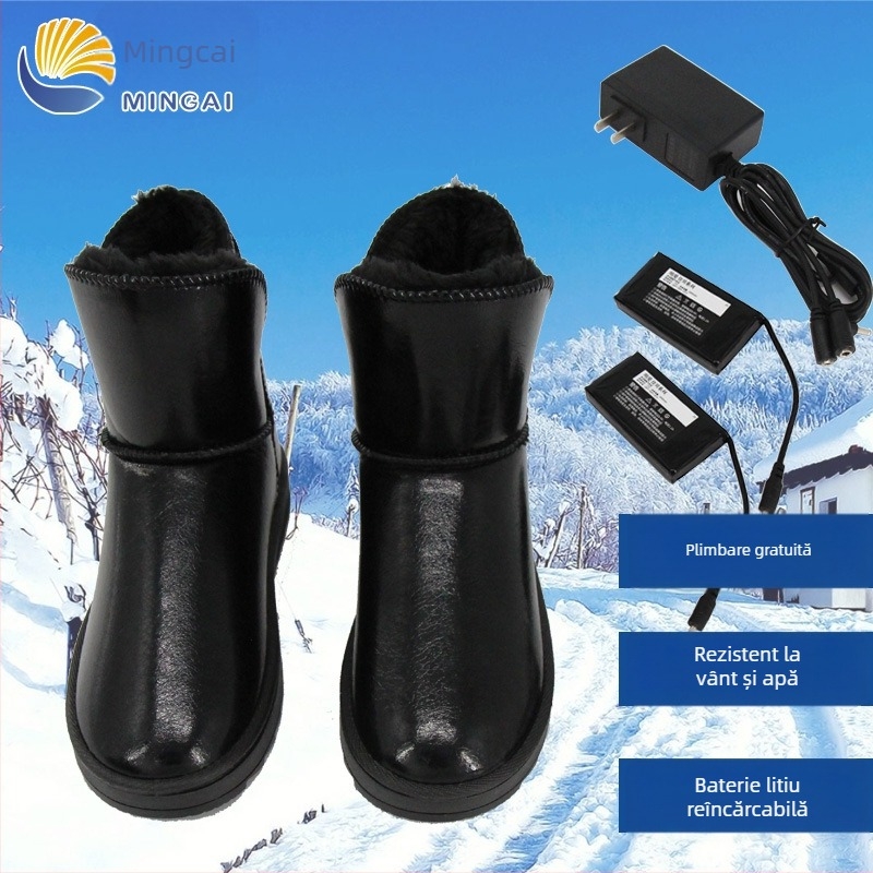 Pantofi încălziți reîncărcabili cu elemente de încălzire din fibră de carbon, alimentare USB, baterie Li-ion 3000 mAh, 6-7 ore căldură