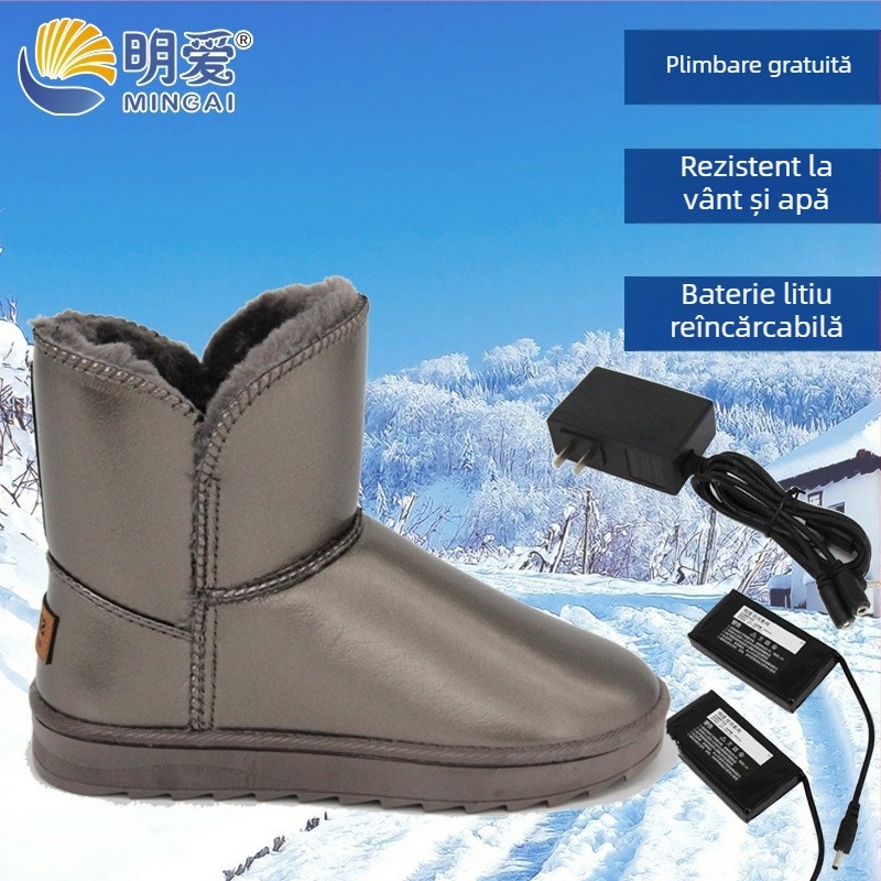 Pantofi încălziți reîncărcabili cu elemente de încălzire din fibră de carbon, alimentare USB, baterie Li-ion 3000 mAh, 6-7 ore căldură