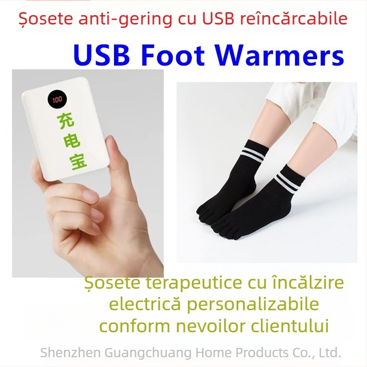 Șosete încălzite USB, partea superioară din bumbac, talpa din tendoane de vițel, unisex, încălzire USB, Creatter
