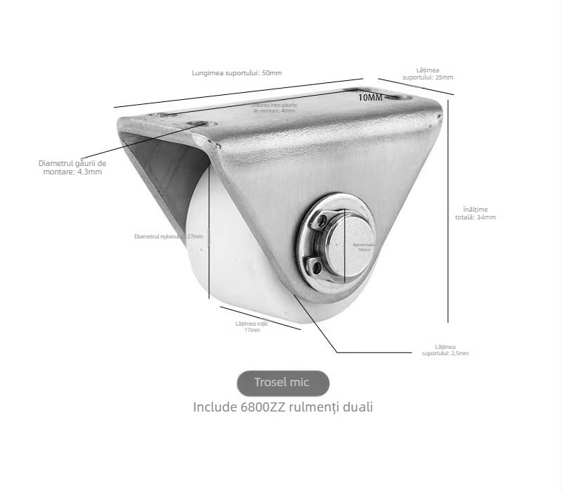 Roată cu rulment din oțel inoxidabil 304 – rolă fixă pentru aplicații grele, ridicare ușilor și ferestrelor