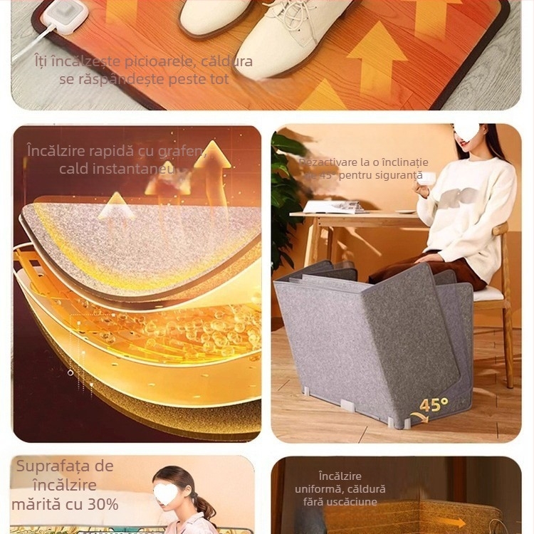 Papuci încălziți cu talpă, stil clasic, alimentare USB, partea superioară din piele naturală, talpă din cauciuc (fără toc)