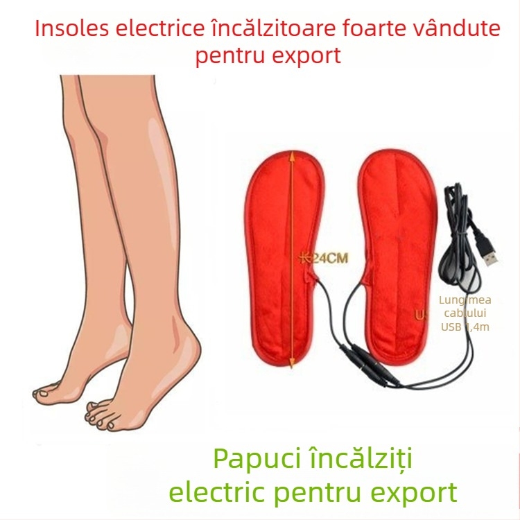Papuci cu încălzire USB – unisex, partea superioară din catifea moale, talpă din material textil și spumă