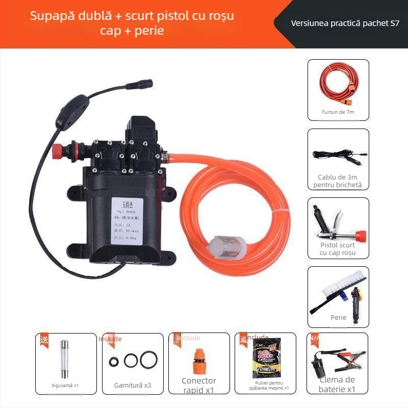 Mașină de spălat auto cu presiune înaltă, portabilă, cu pompă dublă (60W, cupru pur, alimentare din brichetă auto, furtun <10 m, puterea de intrare a pompe ≤10 kW)