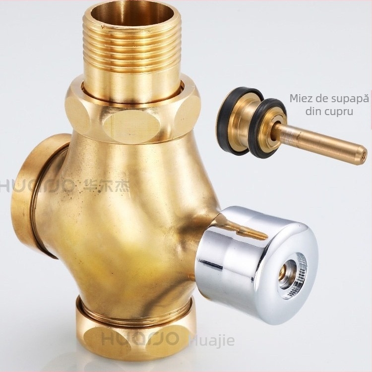 Supapă de spălare din aliaj de cupru pentru toaletă de tip squat — acționare manuală, spălare în 5 secunde, ieșire 25 mm, presiune apă 1.0