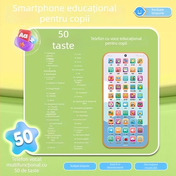 Mașină de povești pentru educație timpurie - Telefon jucărie electric, design inspirat de măr desenat, dezvoltă emoțiile, vederea și inteligența; funcționează cu baterii, pentru vârsta 7-14