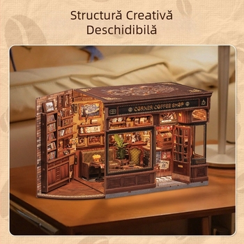 Puzzle 3D din lemn: cafenea de colț și brutărie, căsuță DIY, personalizare logo OEM, dificultate medie, destinat copiilor 7–14 ani, timp de asamblare 5–6 ore
