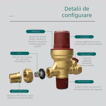 Ventil de reumplere automată a apei cu reglaj vizual pentru centrala de aer condiționat și încălzire prin pardoseală, corp din cupru/aliaje de cupru, DN15, filet exterior/interior, acționare hidraulică, flux unic