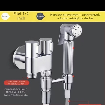 Valvă spray pentru toaletă din cupru, 1 intrare-2 ieșiri, jet de apă la presiune înaltă, robinet unghiular, Super Clean