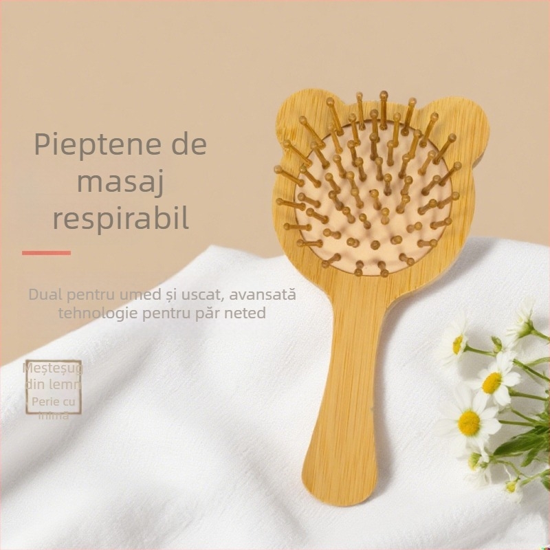 Pieptene de masaj din lemn Yonglong, cu pernă de aer, material Nanzhu, cap rotund