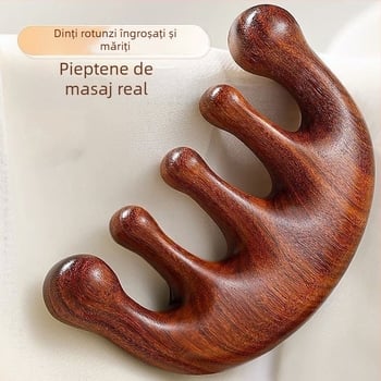 Pieptene de masaj din lemn cu cinci dinți, meridian pentru scalp