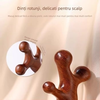 Pieptene de masaj din lemn cu cinci dinți, meridian pentru scalp