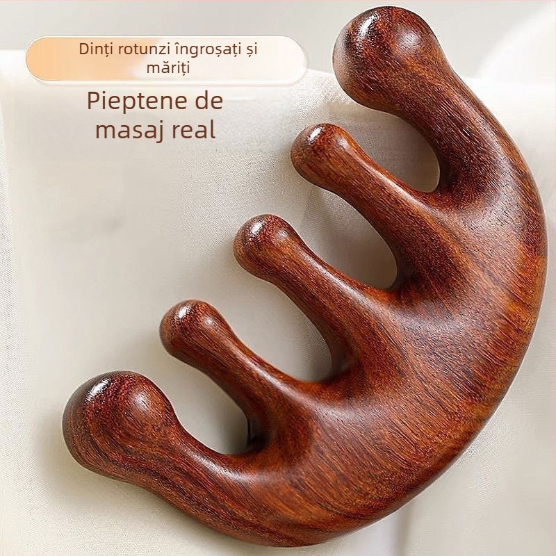 Pieptene de masaj din lemn cu cinci dinți, meridian pentru scalp