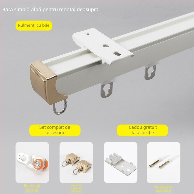 Sistem de șină pentru perdele, aliaj de aluminiu, model C830, finisaj electroforetic, stil modern minimalist, prelucrare personalizabilă