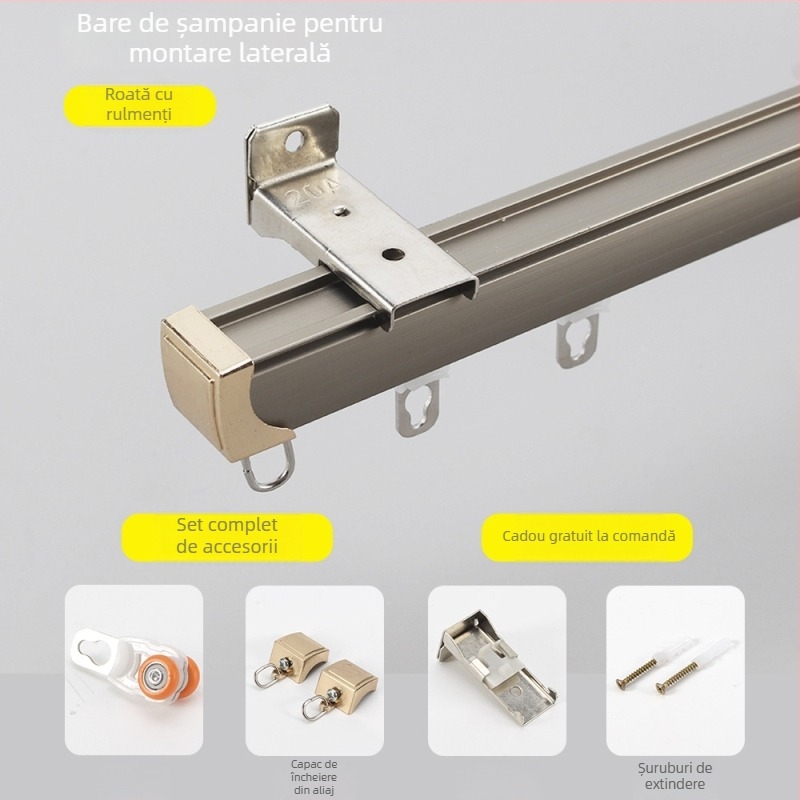 Sistem de șină pentru perdele, aliaj de aluminiu, model C830, finisaj electroforetic, stil modern minimalist, prelucrare personalizabilă