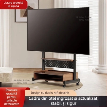 Suport TV mobil pe podea, cu roți, pentru living și apartamente mici – dulap TV multifuncțional