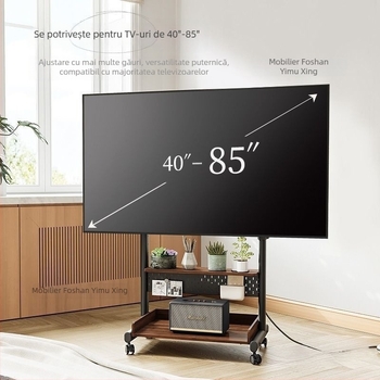 Suport TV mobil pe podea, cu roți, pentru living și apartamente mici – dulap TV multifuncțional