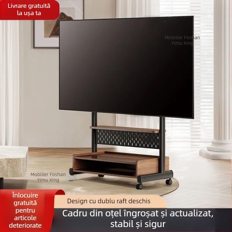 Suport TV mobil pe podea, cu roți, pentru living și apartamente mici – dulap TV multifuncțional