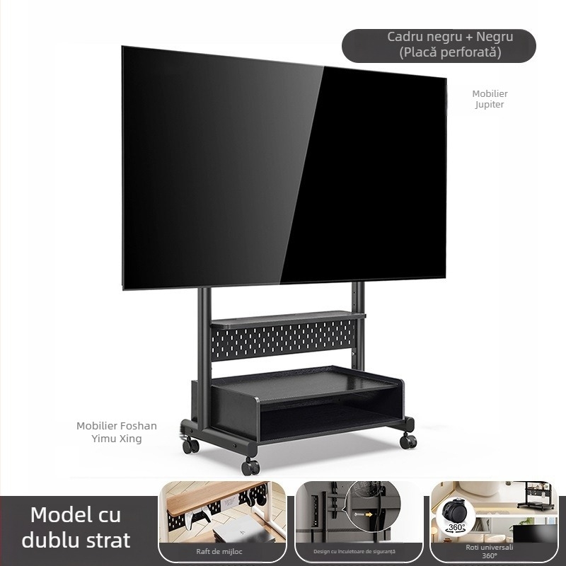 Suport TV mobil pe podea, cu roți, pentru living și apartamente mici – dulap TV multifuncțional