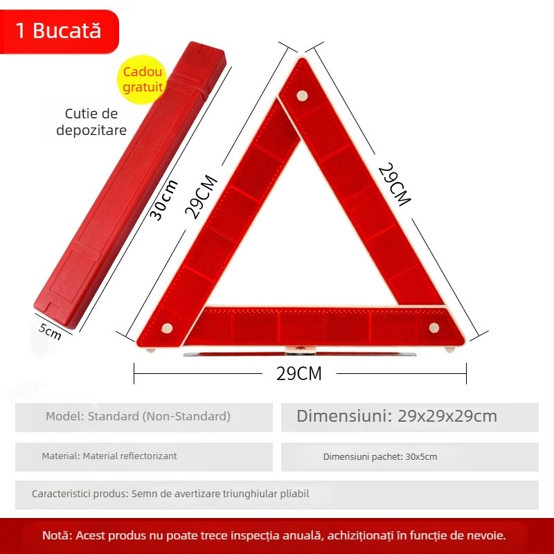 Semn de avertizare cu trepied pentru mașină, triunghi vertical reflectorizant, Brand: Xin Rui, Material: plastic + țesătură reflectorizantă, Domeniu de utilizare: automobil, Standard național