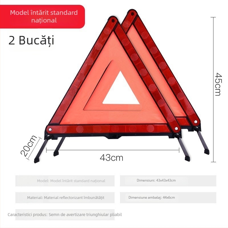 Semn de avertizare cu trepied pentru mașină, triunghi vertical reflectorizant, Brand: Xin Rui, Material: plastic + țesătură reflectorizantă, Domeniu de utilizare: automobil, Standard național