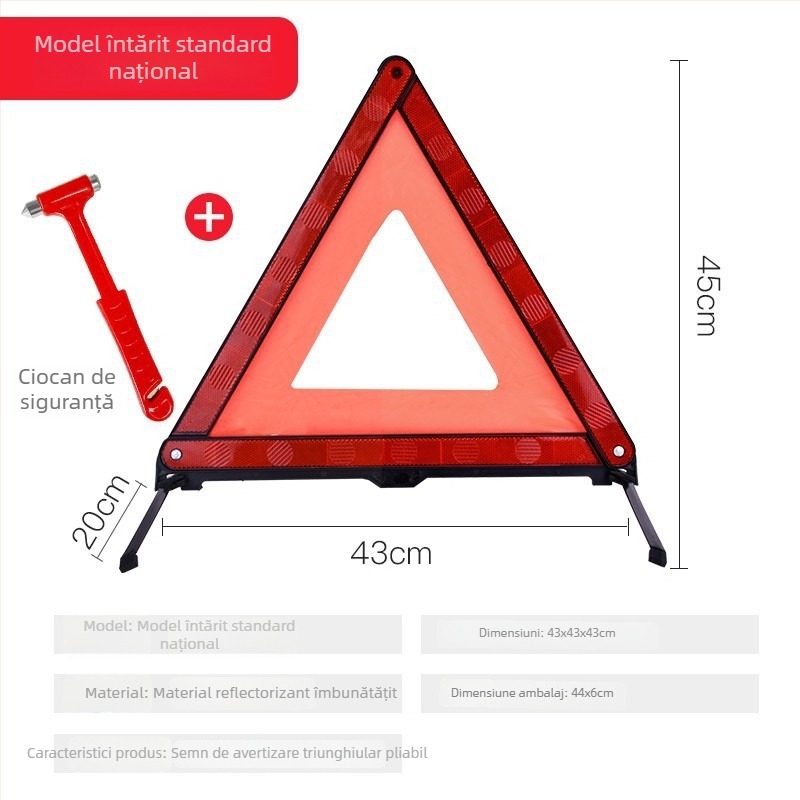 Semn de avertizare cu trepied pentru mașină, triunghi vertical reflectorizant, Brand: Xin Rui, Material: plastic + țesătură reflectorizantă, Domeniu de utilizare: automobil, Standard național