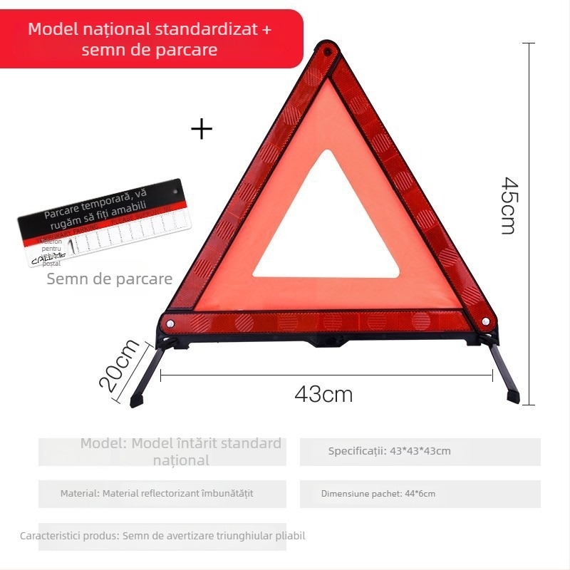 Semn de avertizare cu trepied pentru mașină, triunghi vertical reflectorizant, Brand: Xin Rui, Material: plastic + țesătură reflectorizantă, Domeniu de utilizare: automobil, Standard național