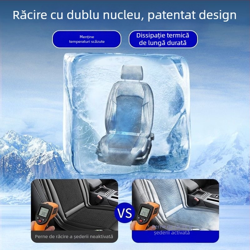 Perneuă de scaun pentru camion cu ventilație, răcire cu semiconductori și masaj lombar; umplutură din fibre naturale; husă din piele Ice Silk pentru vară