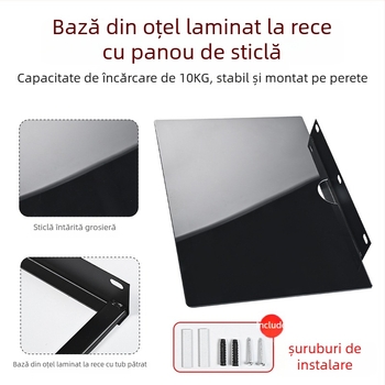 Raft montat pe perete pentru set-top box, router și proiector — oțel + sticlă, 1 etaj, stil simplu modern, montaj cu șuruburi încastrate