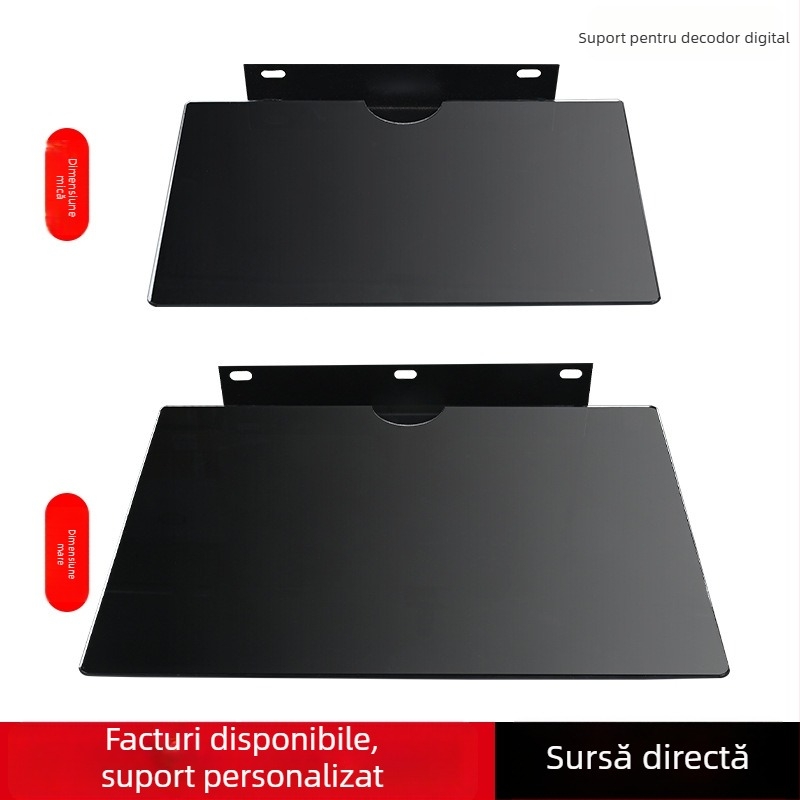 Raft montat pe perete pentru set-top box, router și proiector — oțel + sticlă, 1 etaj, stil simplu modern, montaj cu șuruburi încastrate