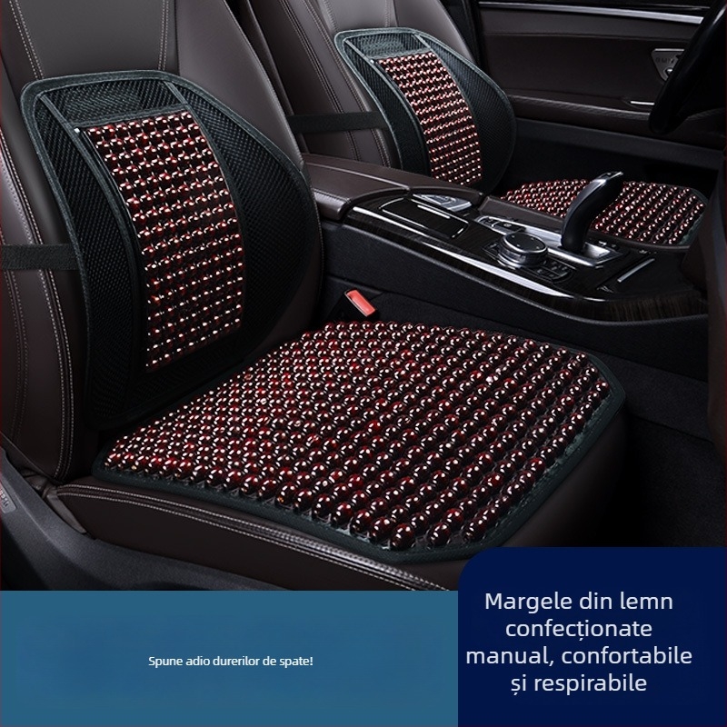 Pernuță pentru scaunul auto din mărgele de lemn, cu suport lombar și masaj - Izidi, etichetă privată licențiată