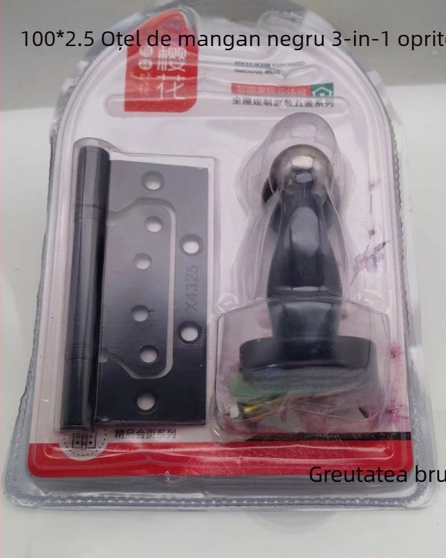 Zanr cu rulment pentru uși și opritor de ușă trei în unu, din oțel mangan, finisaj electroplacat inox, Cherry blossom.