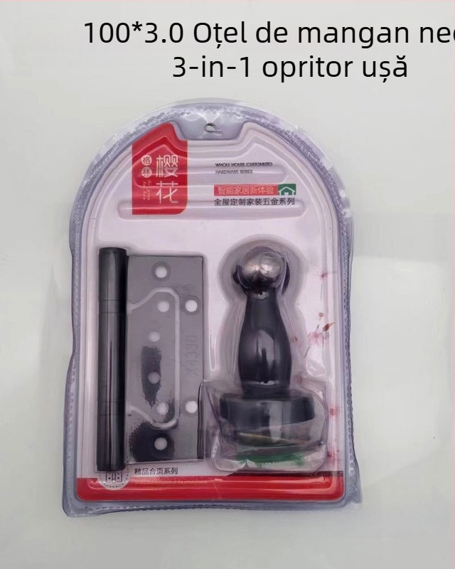 Zanr cu rulment pentru uși și opritor de ușă trei în unu, din oțel mangan, finisaj electroplacat inox, Cherry blossom.