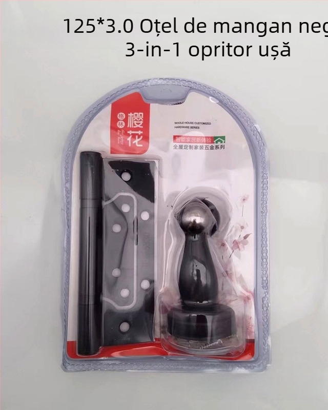 Zanr cu rulment pentru uși și opritor de ușă trei în unu, din oțel mangan, finisaj electroplacat inox, Cherry blossom.