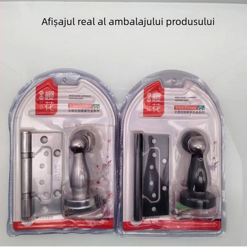 Zanr cu rulment pentru uși și opritor de ușă trei în unu, din oțel mangan, finisaj electroplacat inox, Cherry blossom.