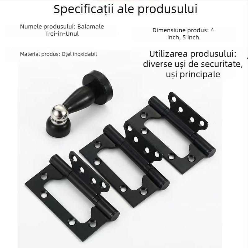 Zanr cu rulment pentru uși și opritor de ușă trei în unu, din oțel mangan, finisaj electroplacat inox, Cherry blossom.